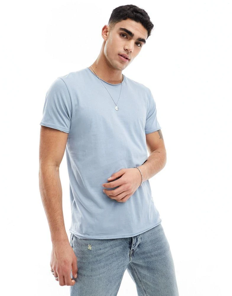 Brave Soul Brave Soul raw edge t-shirt in steel blue 1