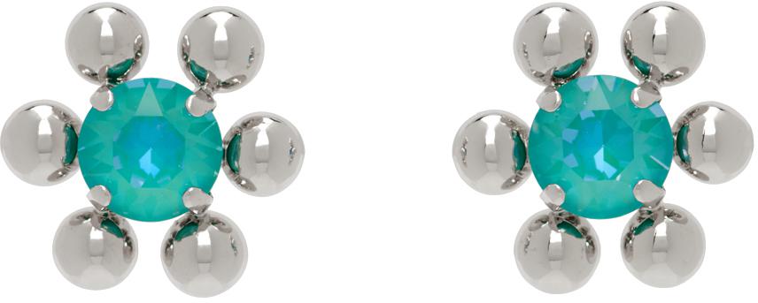 Justine Clenquet SSENSE Exclusive Silver & Blue Sadie Earrings