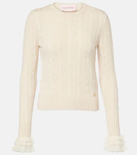 Valentino Cable-knit ruffled cashmere sweater 1