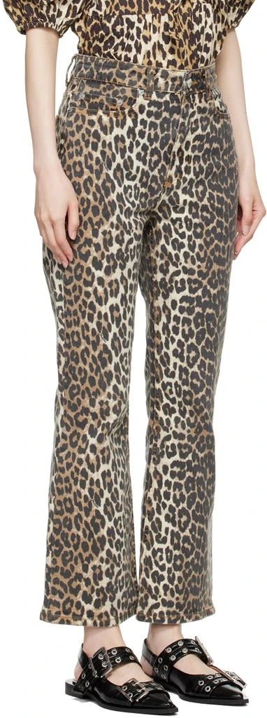 Ganni Brown & Black Leopard Betzy Cropped Jeans 2