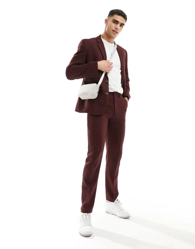 ASOS ASOS DESIGN slim fit wool mix suit trousers in burgundy twill 1