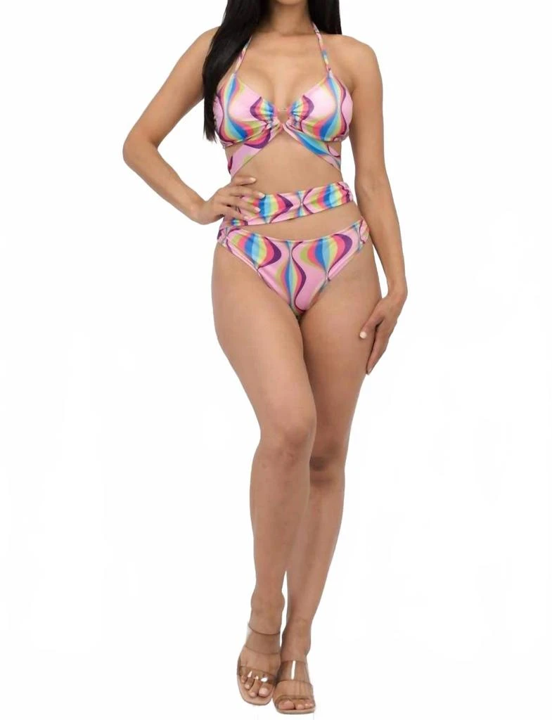 Miss8 Swirl Print Halter Bikini Set In Pink 4