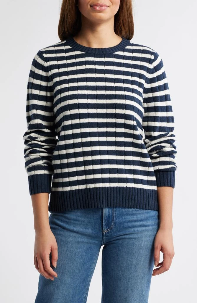 Caslon Stripe Crewneck Rib Sweater 1