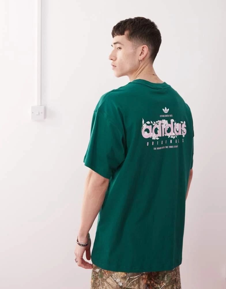 Adidas adidas Originals t-shirt with floral graphic in green 4