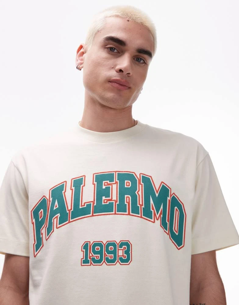 Topman Topman oversized fit t-shirt with Palermo print in ecru 3