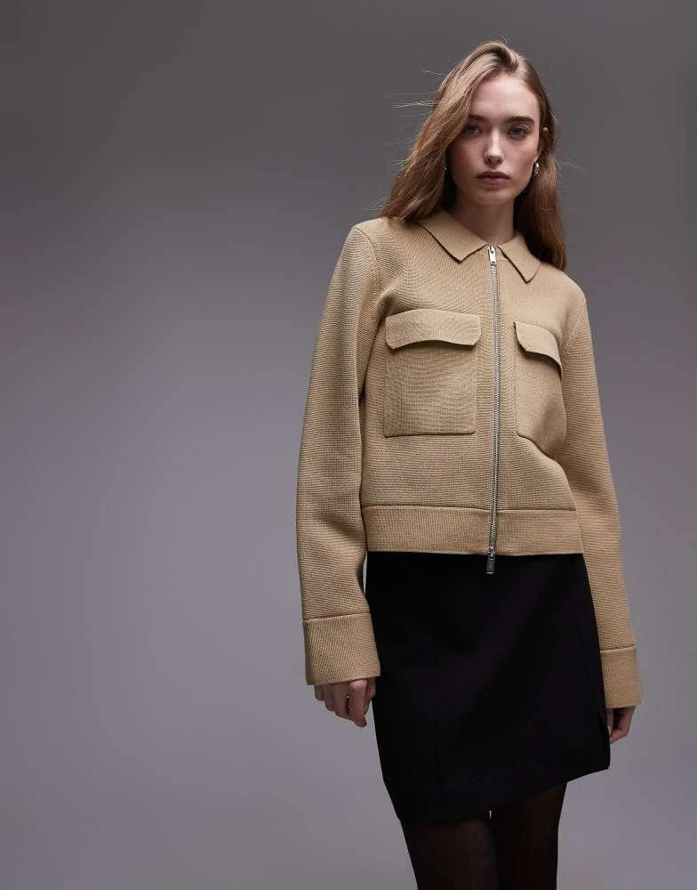 ARKET ARKET pure cotton knitted compact utility jacket in dark beige 1