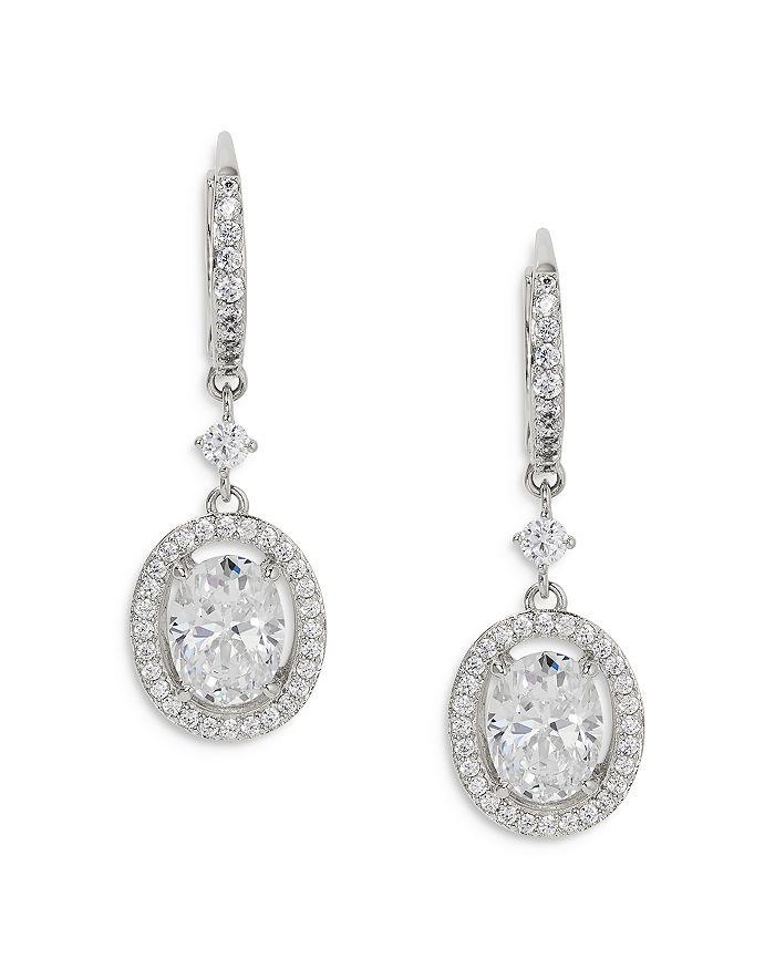 Nadri Radiant Oval Cubic Zirconia Halo Drop Earrings in Rhodium Plated