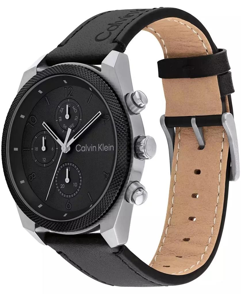 Calvin Klein Men's Multifunction Black Leather Strap Watch 44mm 2