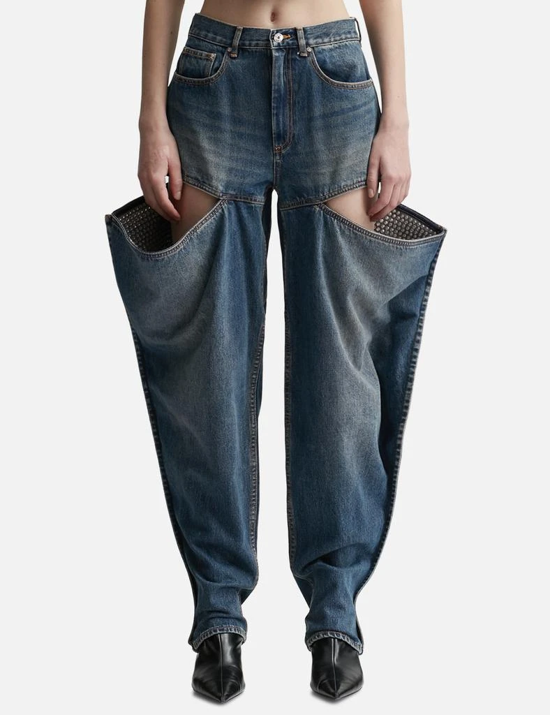 AREA Crystal Embellished Slit Jeans 1