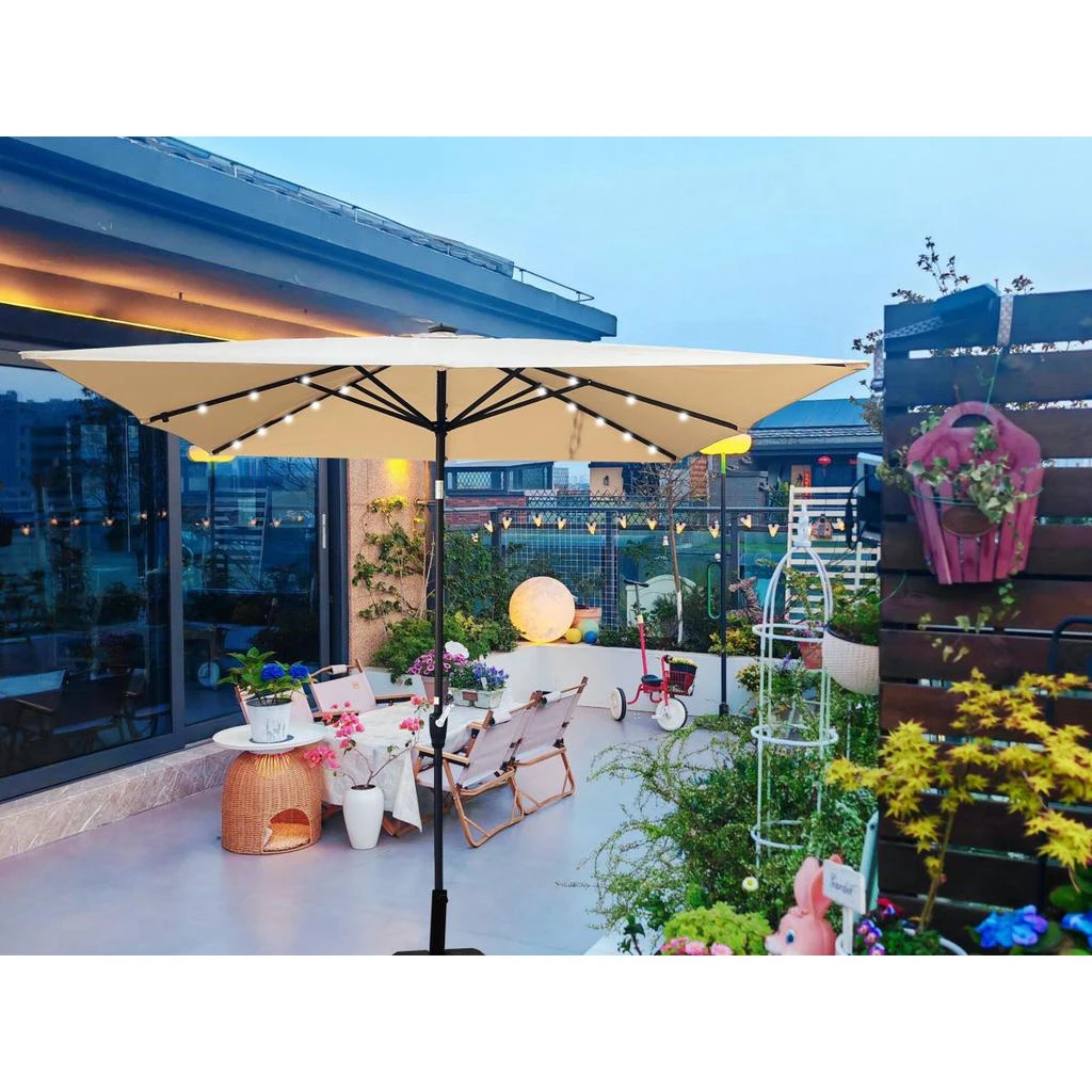 Streamdale Furniture Streamdale Square 2.5x2.5M Solar LED Patio Umbrella with Crank and Base