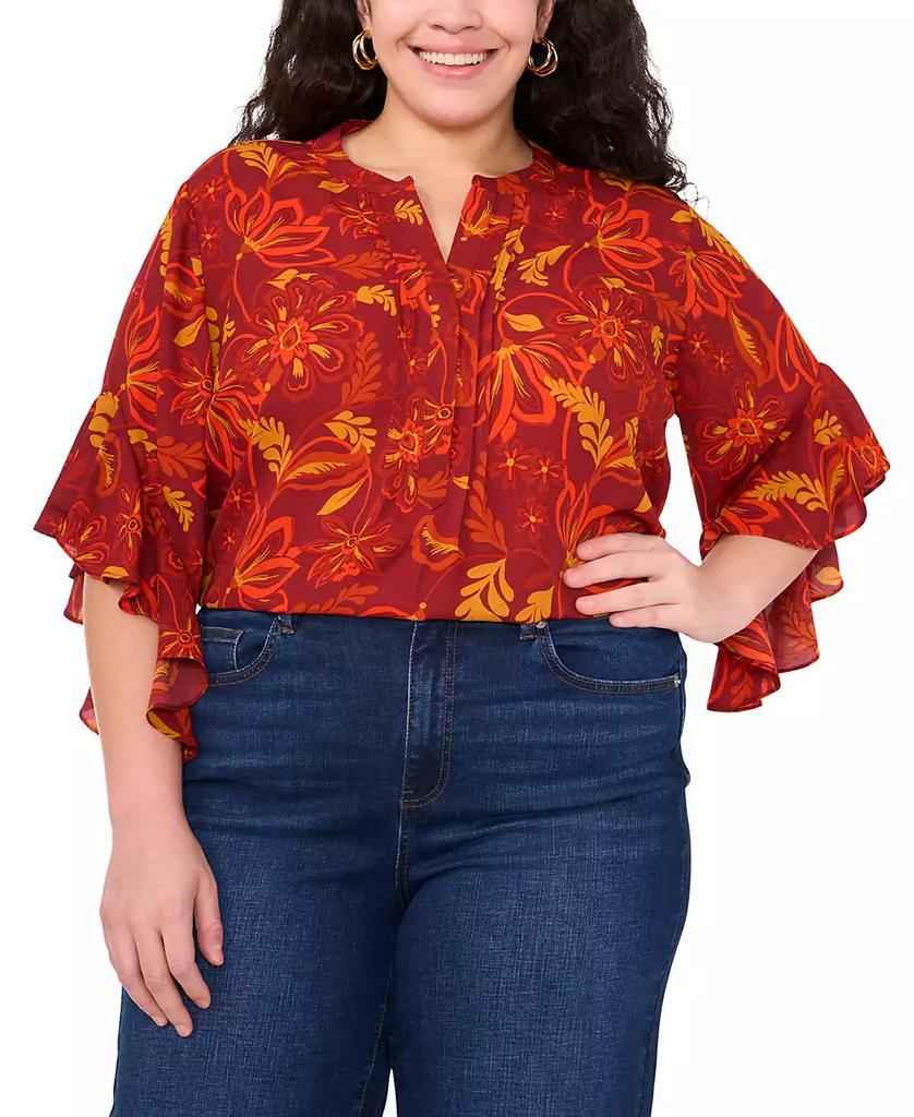Vince Camuto Plus Size Split-Neck Ruffle-Cuff Blouse