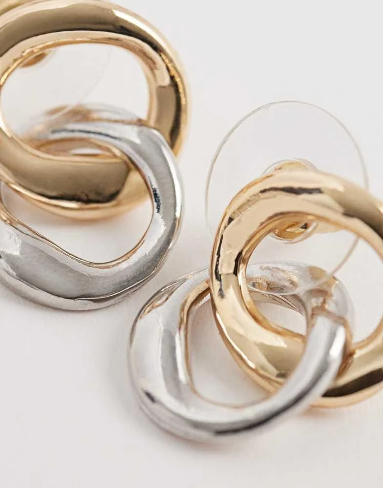 DesignB London DesignB London mixed metal linked hoop stud earrings in gold and silver 4