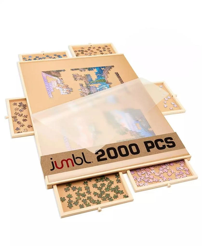 Jumbl 2000-Piece Puzzle Board with Drawers, Lazy Susan 
Cover - Rotating Wooden Jigsaw Puzzle Table
