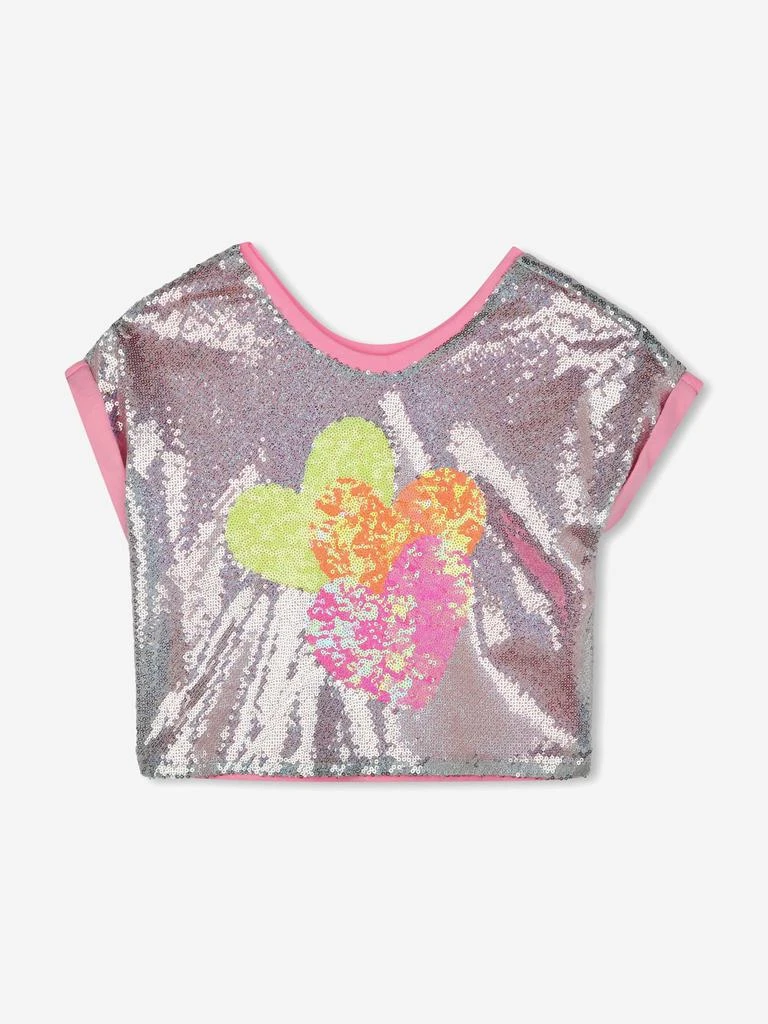 Billieblush Girls Sequin Hearts T-Shirt in Silver 1