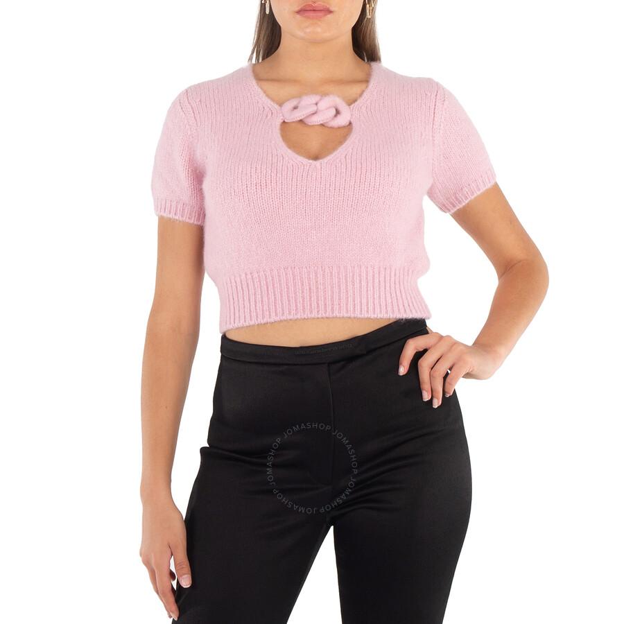 Alexander Wang Ladies Cradle Pink Chain-Detail Cropped Knitted Top