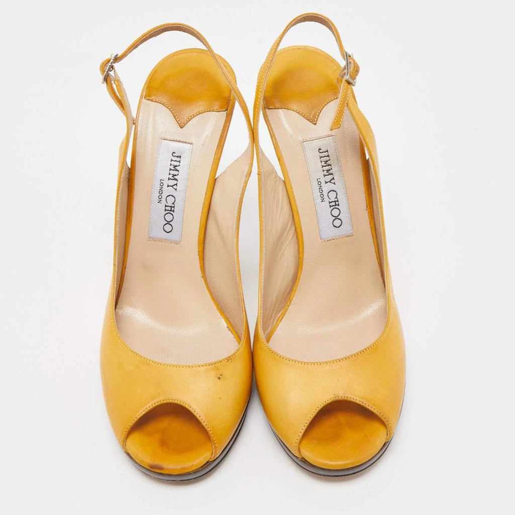 Jimmy Choo Jimmy Choo Yellow Leather Peep Toe Slingback Pumps Size 39.5 3