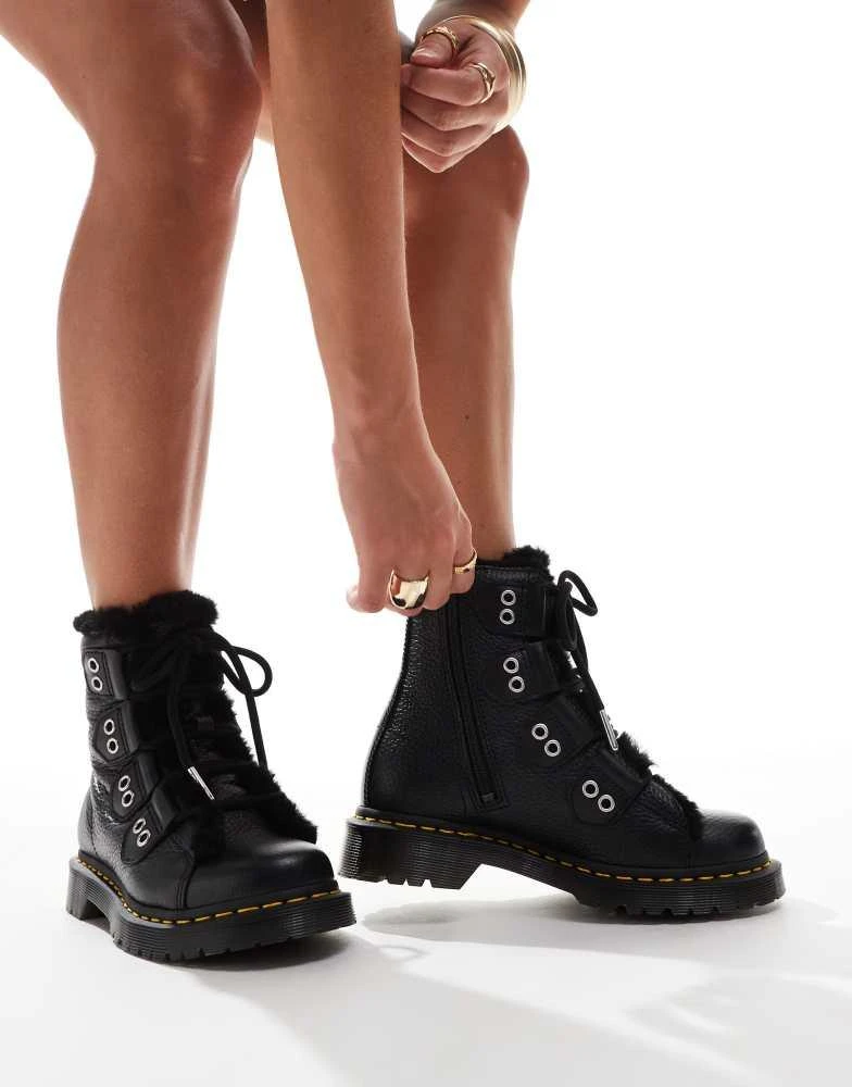 Dr. Martens Dr Martens 1460 fur lined 4 tie boot in black milled nappa 2