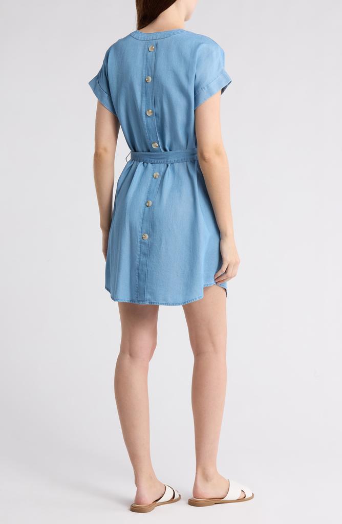 Blu Pepper Short Sleeve Tie Waist Chambray Minidress