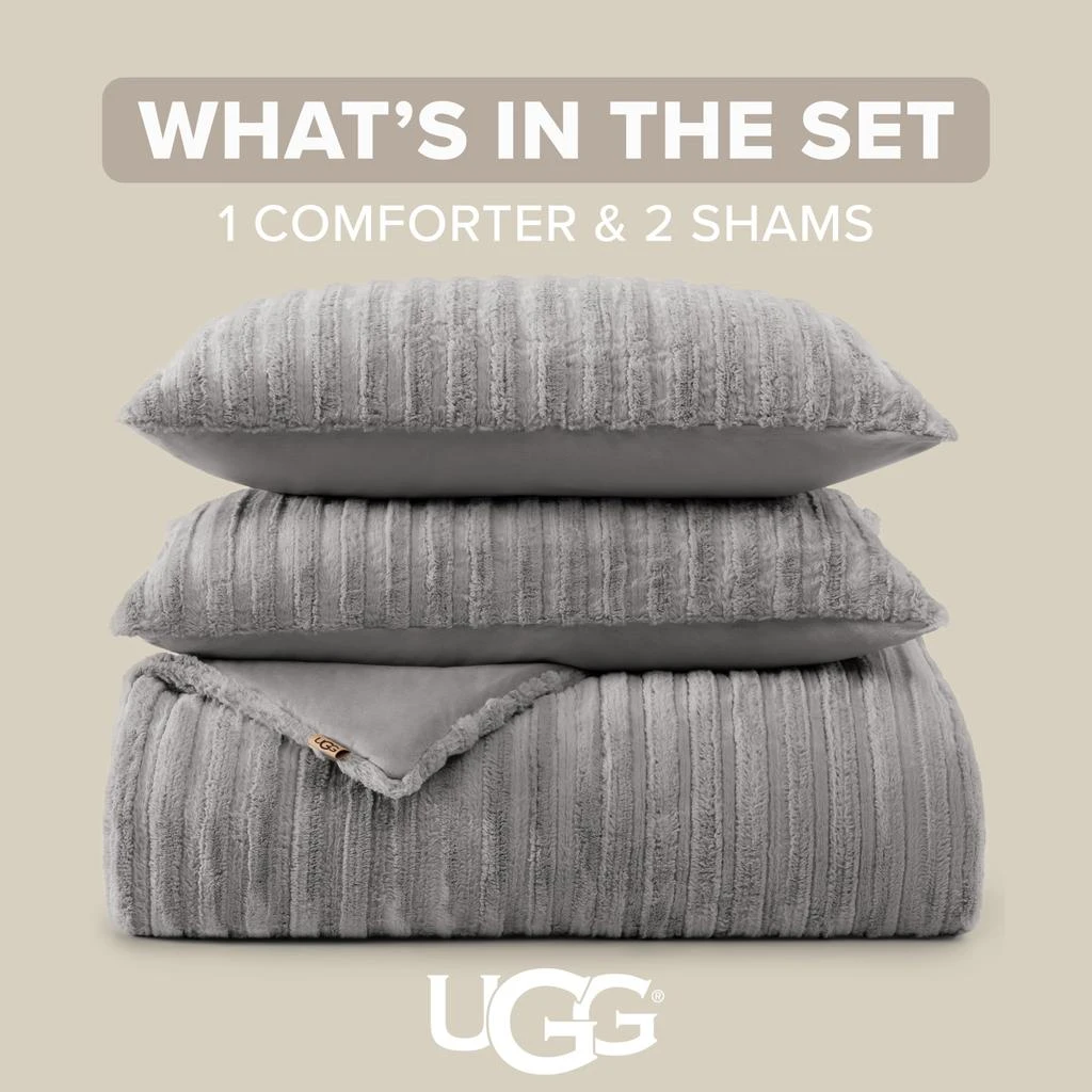 UGG UGG Kenzie Full/Queen Comforter Set with 2 Pillow Shams Plush Faux Fur Bedding Soft Warm Down Alternative Comforter Washable Hypoallergenic Fluffy Blanket Set for Bedroom, Full/Queen Size, Seal Grey 3