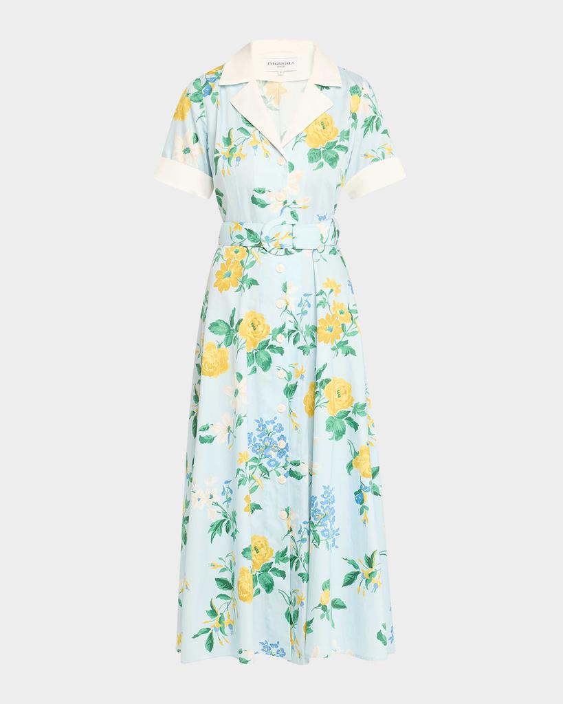 Evi Grintela Clara Belted Floral-Print Midi Shirtdress