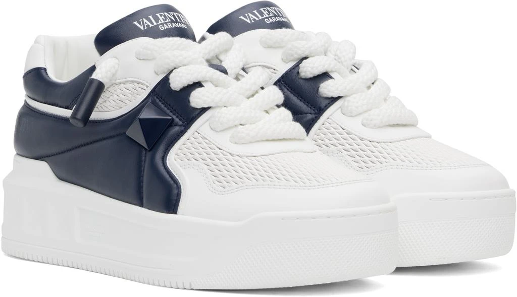Valentino White & Navy Low-Top One Stud XL Sneakers 4