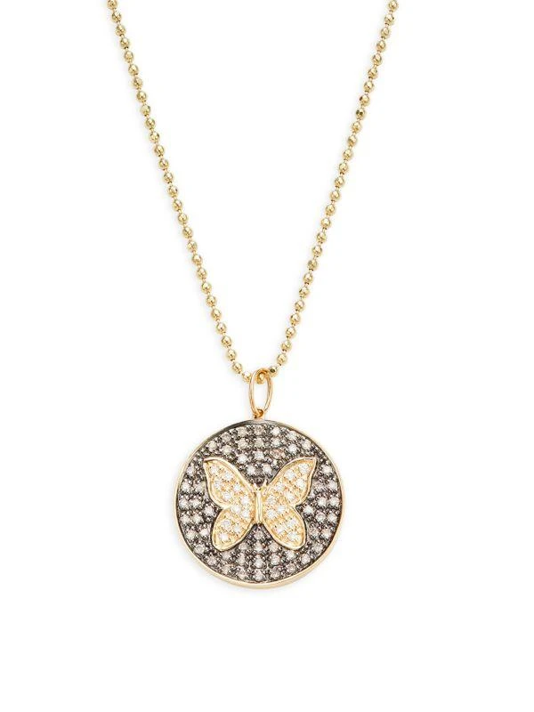 Sydney Evan 14K Yellow Gold, Black Rhodium & 0.44 TCW Diamond Butterfly Medallion Pendant Necklace 1