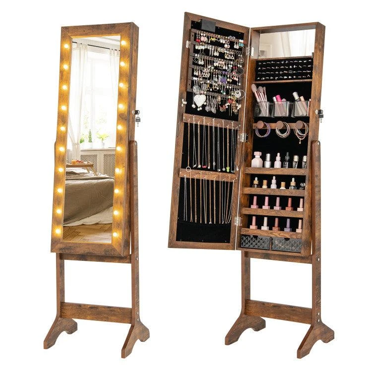 Hivvago Mirror Jewelry Cabinet with 20 Warm Lights and 4 Tilt Angles