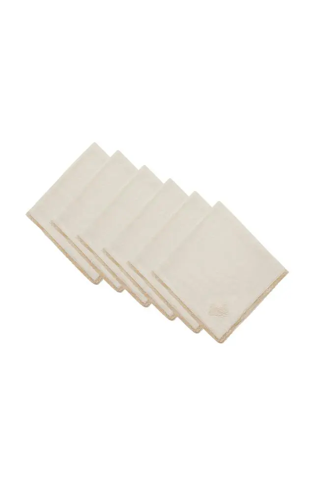 MoDA Moda Domus - Set-of-Four Swan-Embroidered Linen Dinner Napkins - White - Moda Operandi