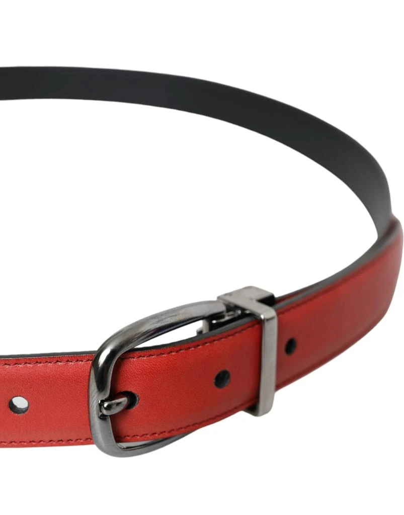 Dolce & Gabbana Red Leather Silver Metal Buckle Belt Men 4