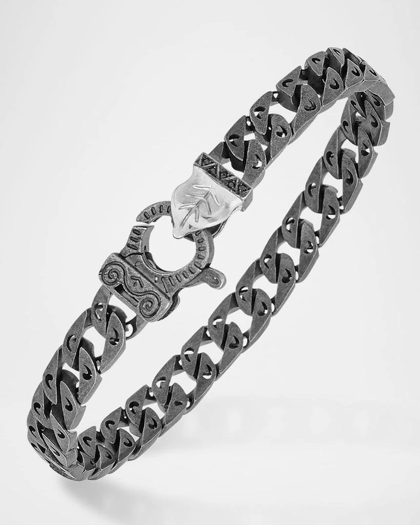 Marco Dal Maso Men
s Flaming Tongue Oxidized Sterling Silver Black Diamond Link Bracelet