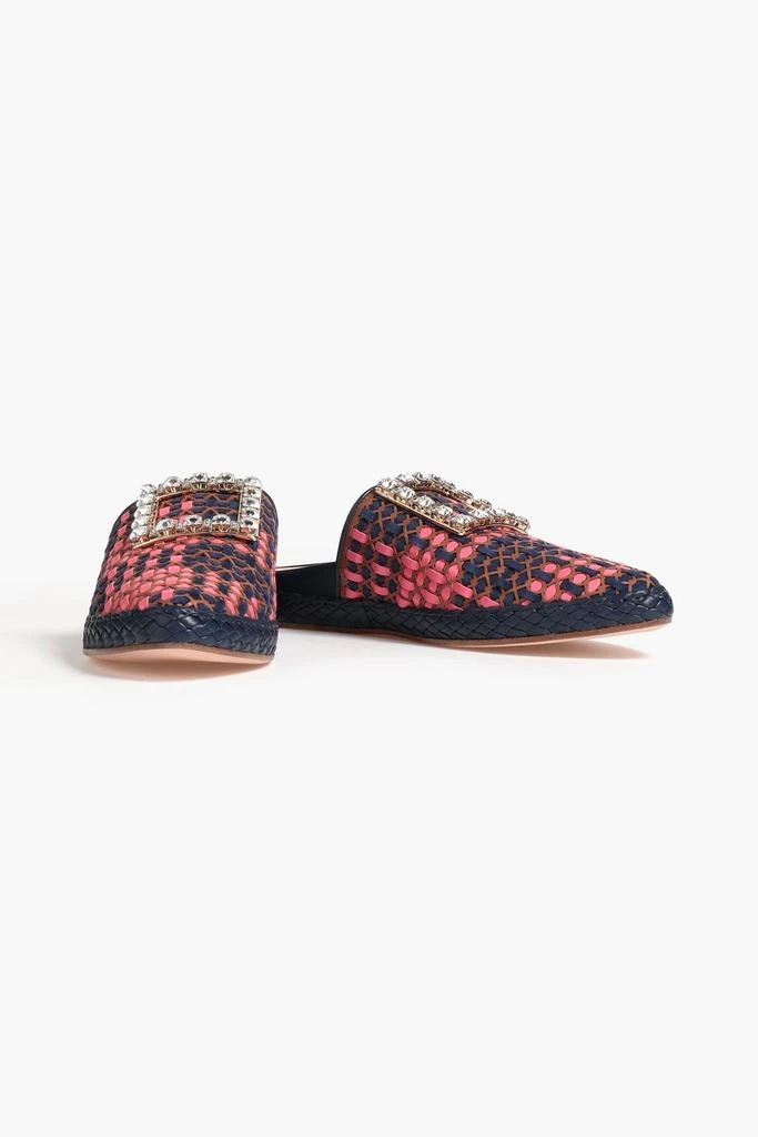 Roger Vivier RV Lounge crystal-embellished braided leather and suede slippers 2