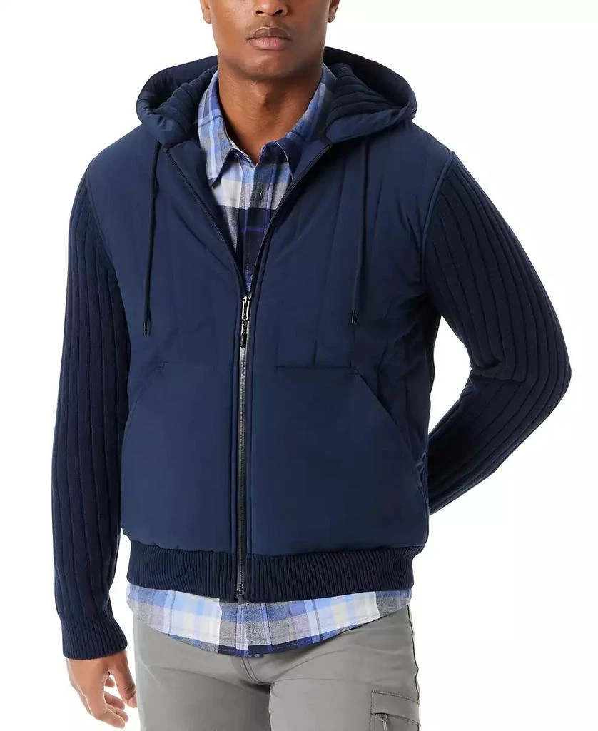 BASS OUTDOOR Men
s Mixed Media Zip-Front Hooded Sweater Jacket 1