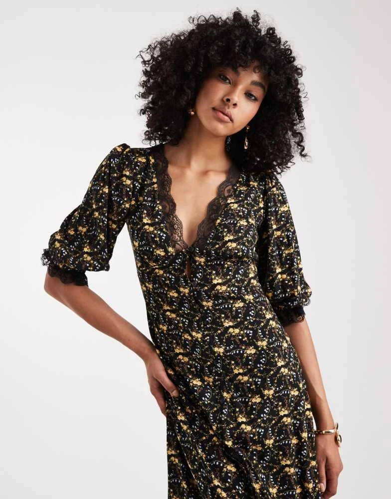 miss selfridge black lace dress Miss Selfridge Lace Detail Mini Dress in black-White