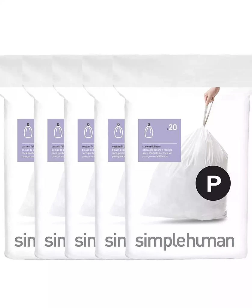 simplehuman Code P 100pk Custom Fit Liners with 5 Quick Dispense Packs, 50-60L Kitchen Trash Bag Liners 1