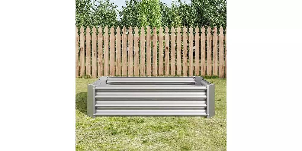 Flynama Metal Raised Garden Bed Rectangle Raised Planter 4ft L x 2ft W x 1ft H for Flowers Vegetables Herb Silver 2