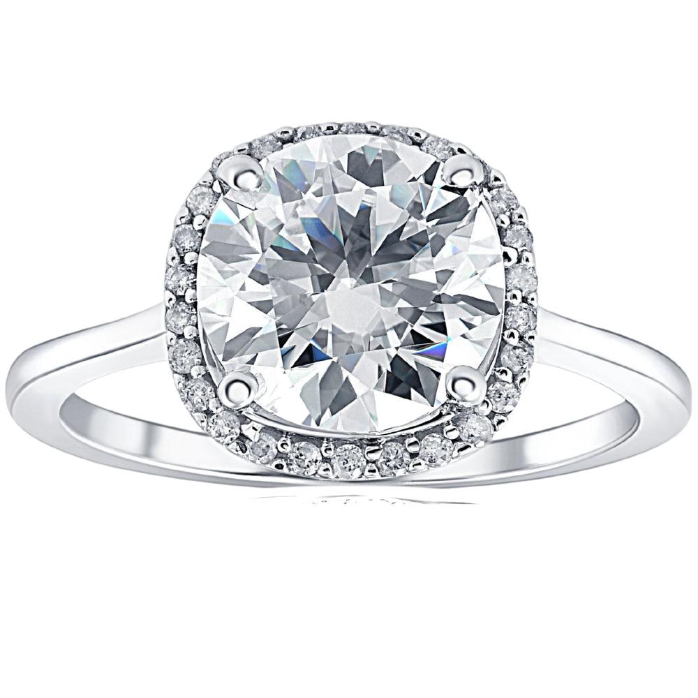 Pompeii3 2 1/2 Ct Diamond & Moissanite Cushion Halo Engagement Ring 14k White Gold