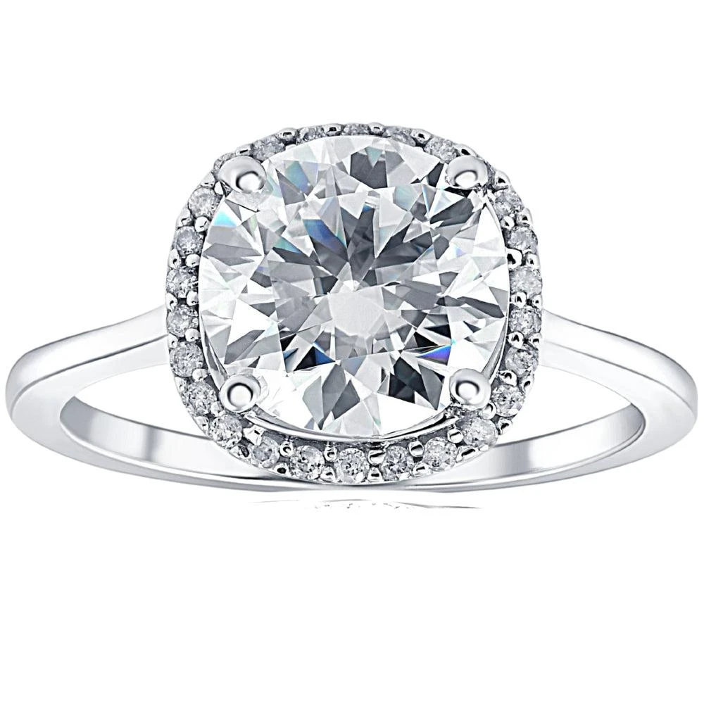 Pompeii3 2 1/2 Ct Diamond & Moissanite Cushion Halo Engagement Ring 14k White Gold 1