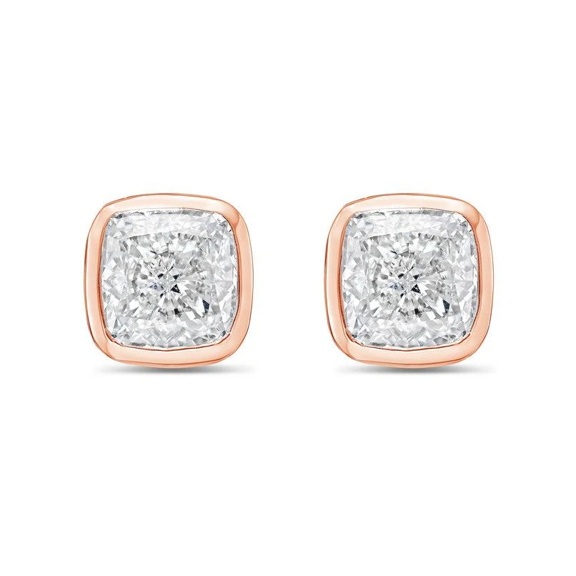 Diana M Jewels 14KT ROSE GOLD LAB GROWN CUSHION CUT STUDS IN A BEZEL SETTING WEIGHING 5.00 CTS TW