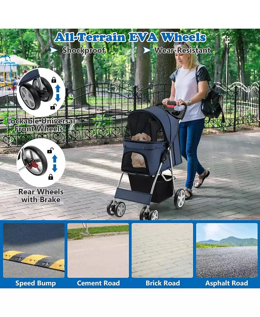 Gymax Folding Pet Stroller 4-Wheel Pet Travel Carrier w/Storage Basket 5