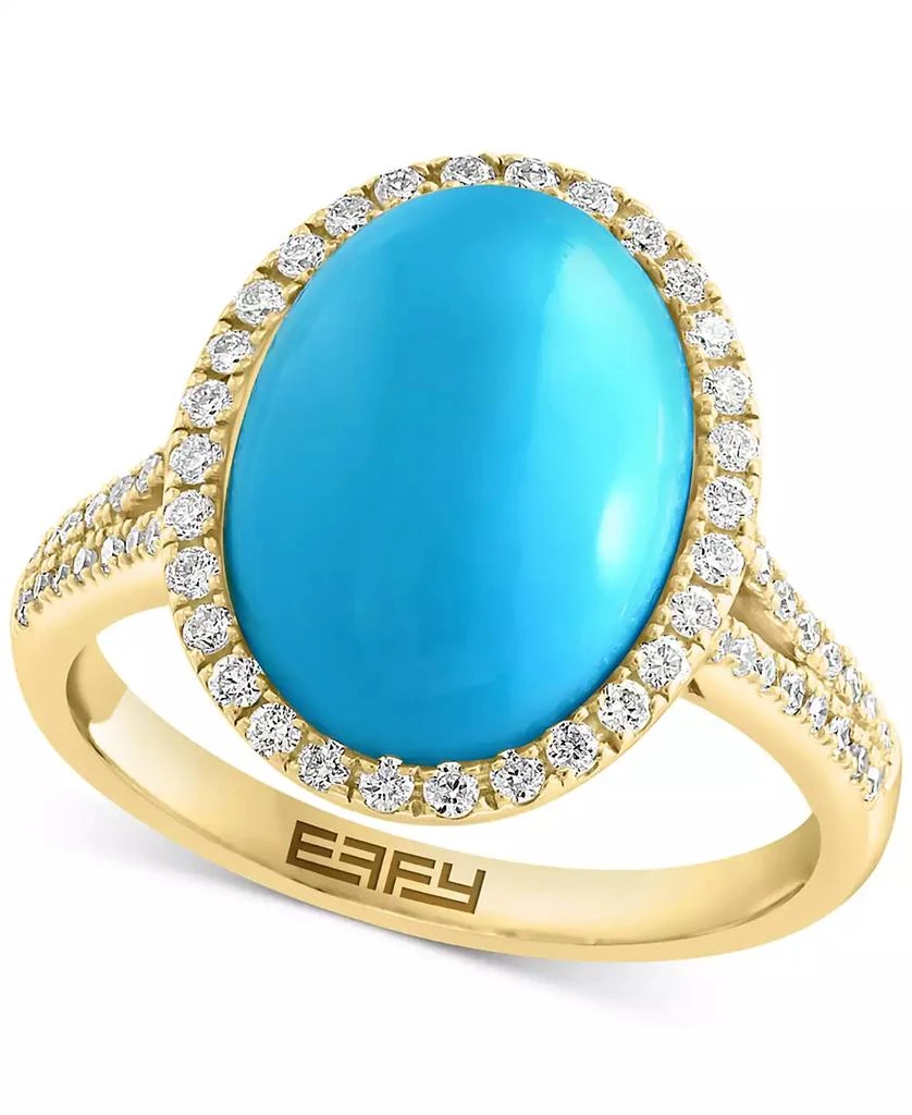 Effy EFFY® Turquoise & Diamond (1/3 ct. t.w.) Oval Halo Ring in 14k Gold 1