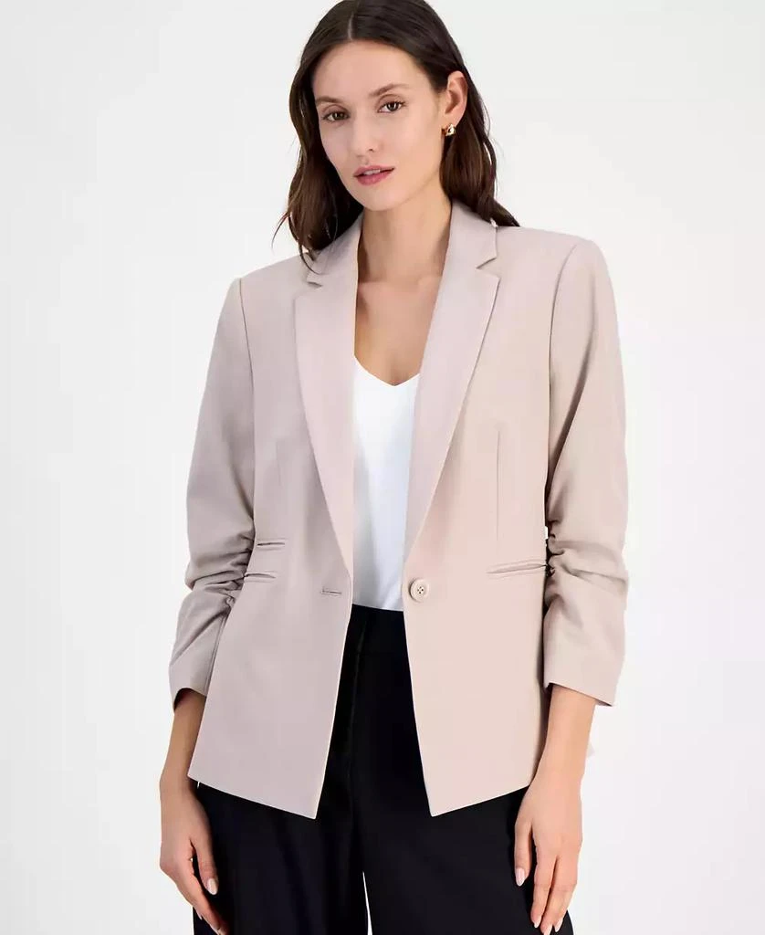 Tahari Women's Ruched-Sleeve One-Button Blazer 1