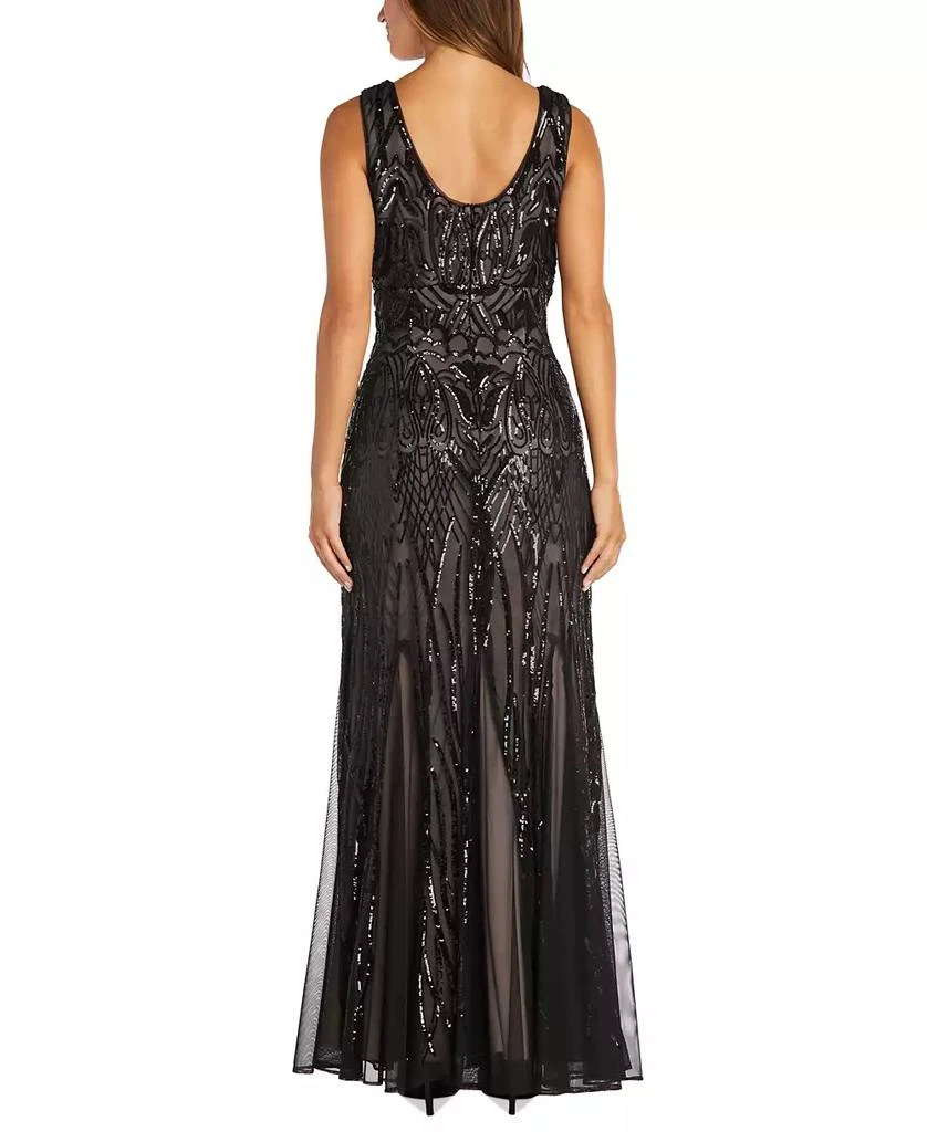 R & M Richards Women's Sequined V-Neck Godet Gown 2