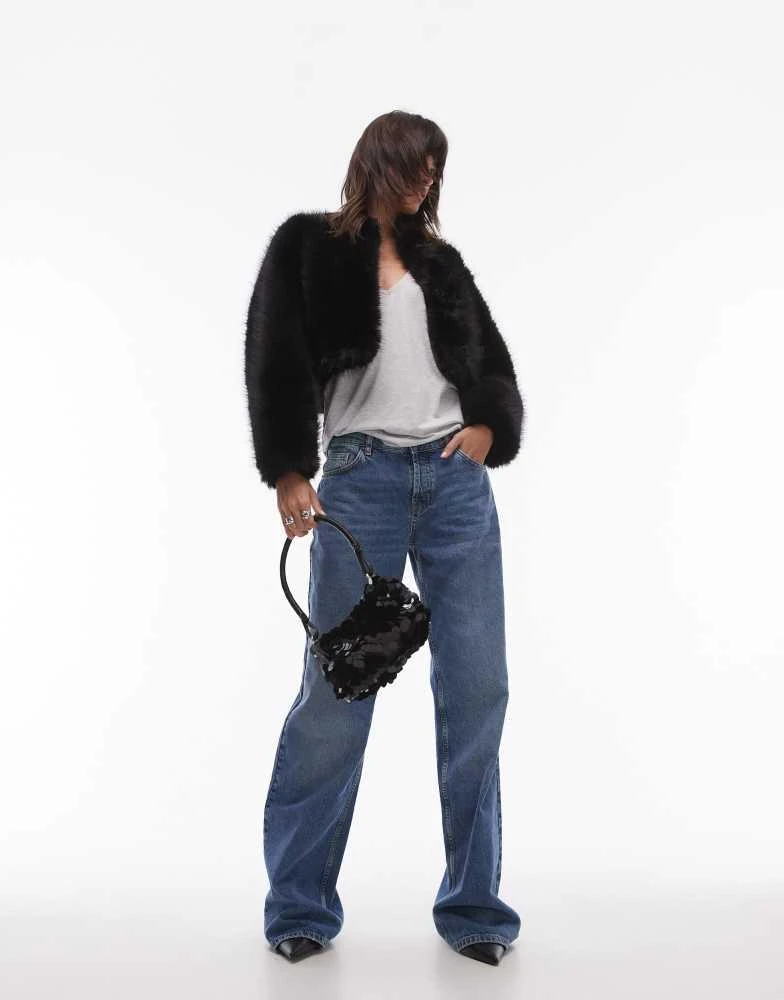 Mango Mango cropped faux fur jacket in black 2
