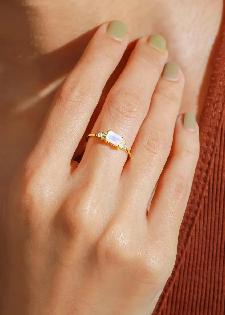 Tiramisu 14K Gold Plated Over 925 Sterling Silver Moonstone Celestial Veil Ring 2