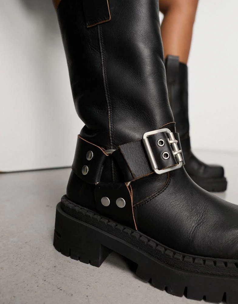 ASOS ASOS DESIGN Conquest premium leather harness biker boots in black 3