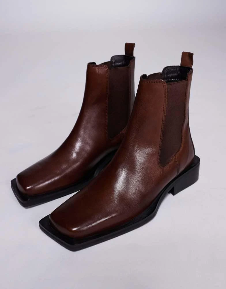 ASOS ASOS DESIGN heeled chelsea boots in brown leather with square toe 1
