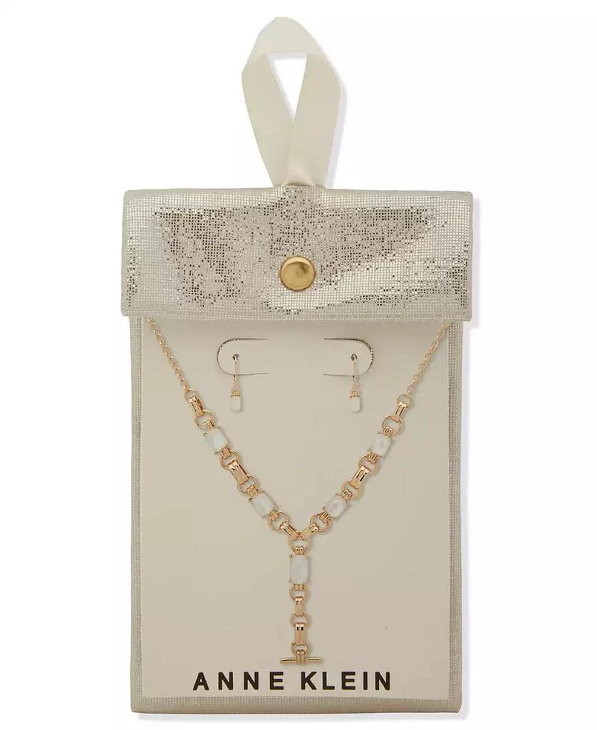 Anne Klein 2-Piece Plastic and Imitation Pearl Linked Stone Toggle Y-Necklace and Earrings Set 2