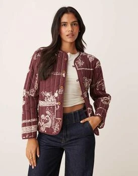 Nobody
s Child quilted jacket in burgundy paisley print