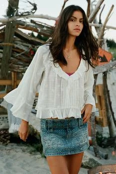 Kimchi Blue Joni Embroidered 3/4 Sleeve Ruffle Blouse