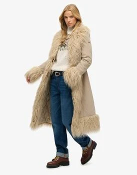 Superdry Long afghan coat in taupe